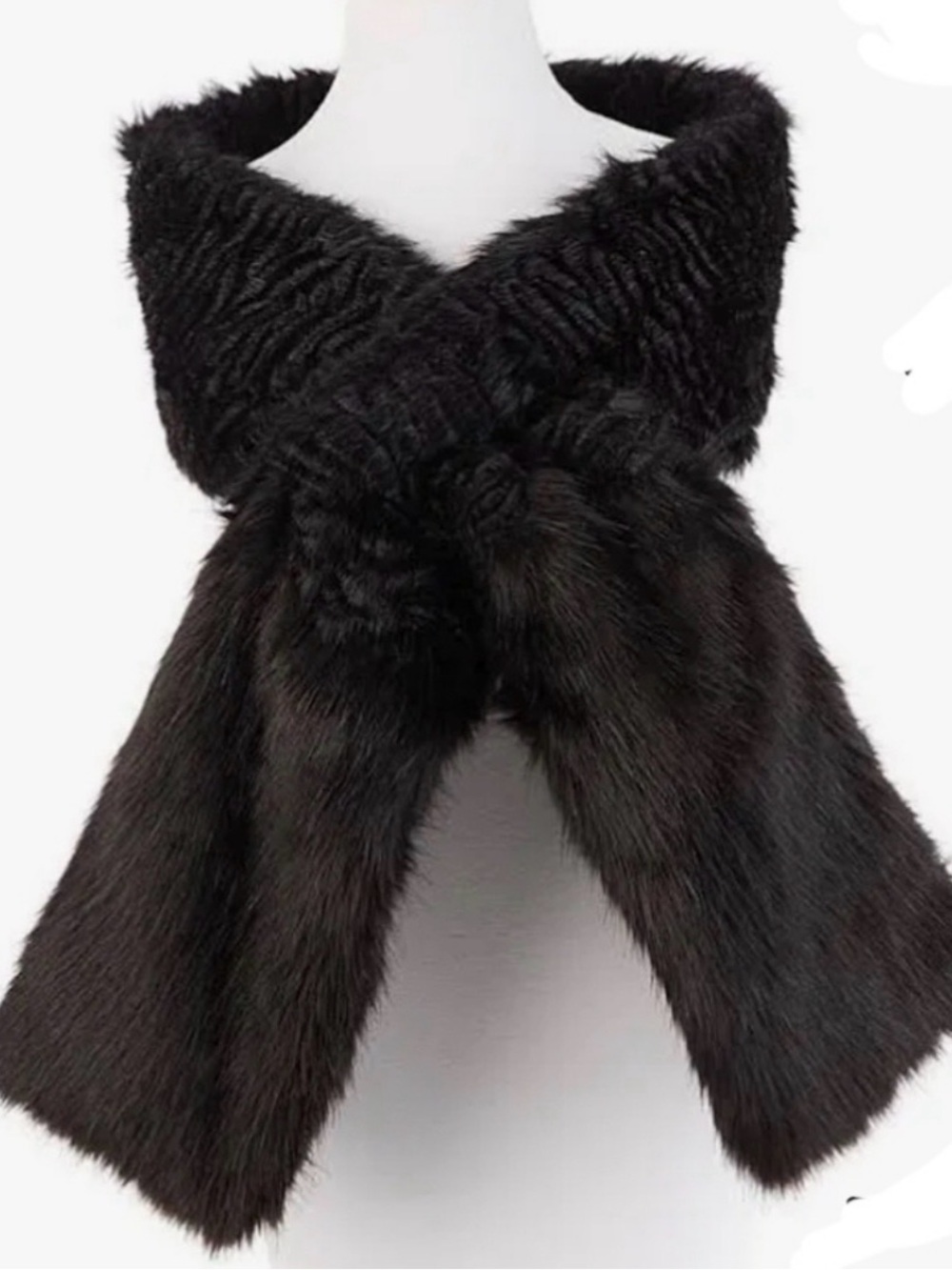 New Luxurious Black Faux Fur Pull-Through Scarf - Women Accessories